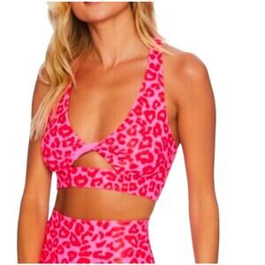 Beach Riot Twist Sports Bra in Famous High Risk Red Leopard Size Small